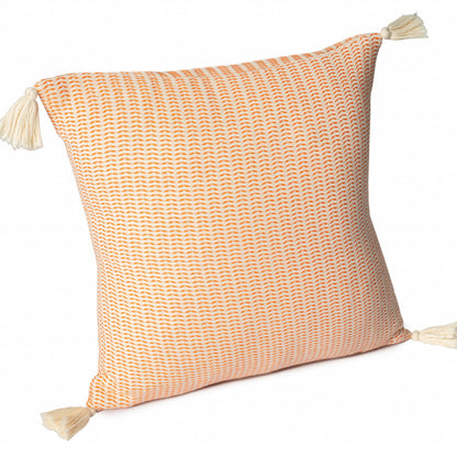 18" X 18" Beige And Ivory 100% Cotton Striped Zippered Pillow