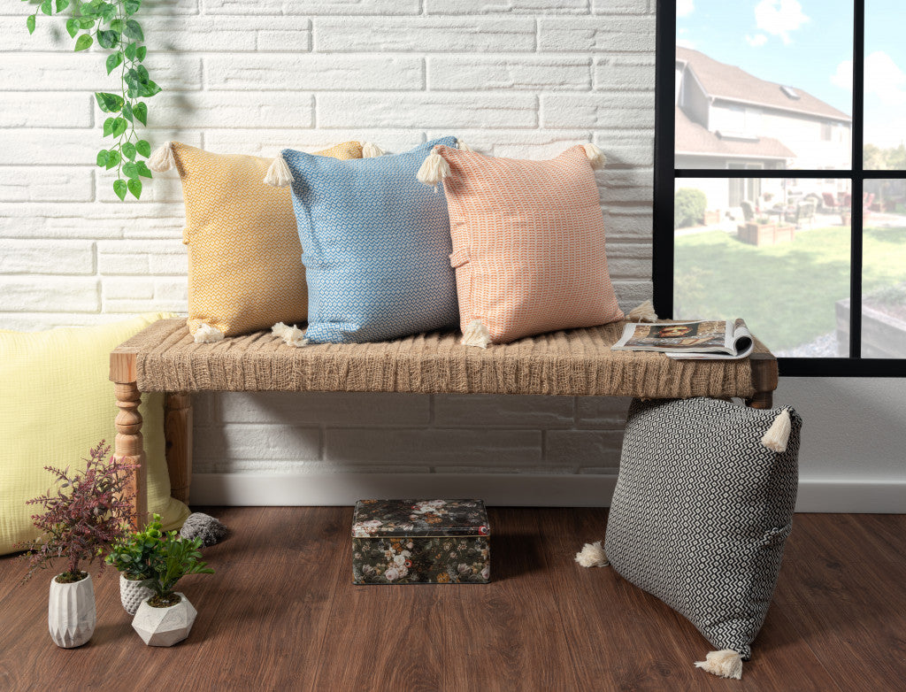 18" X 18" Beige And Ivory 100% Cotton Striped Zippered Pillow
