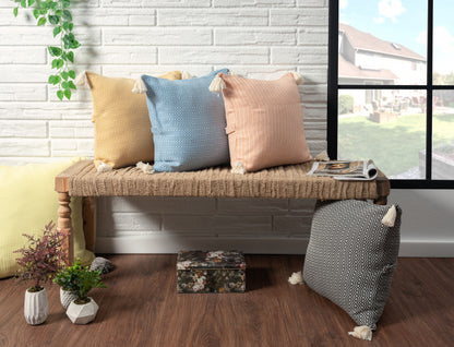 18" X 18" Beige And Ivory 100% Cotton Striped Zippered Pillow