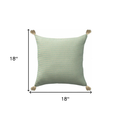 18" X 18" Beige And Ivory 100% Cotton Striped Zippered Pillow