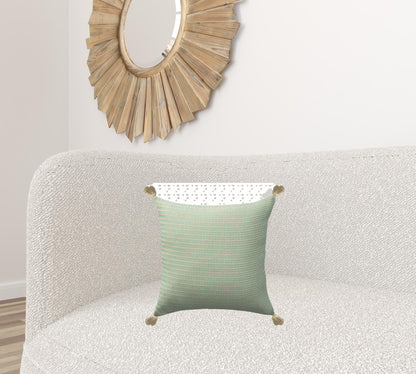 18" X 18" Beige And Ivory 100% Cotton Striped Zippered Pillow