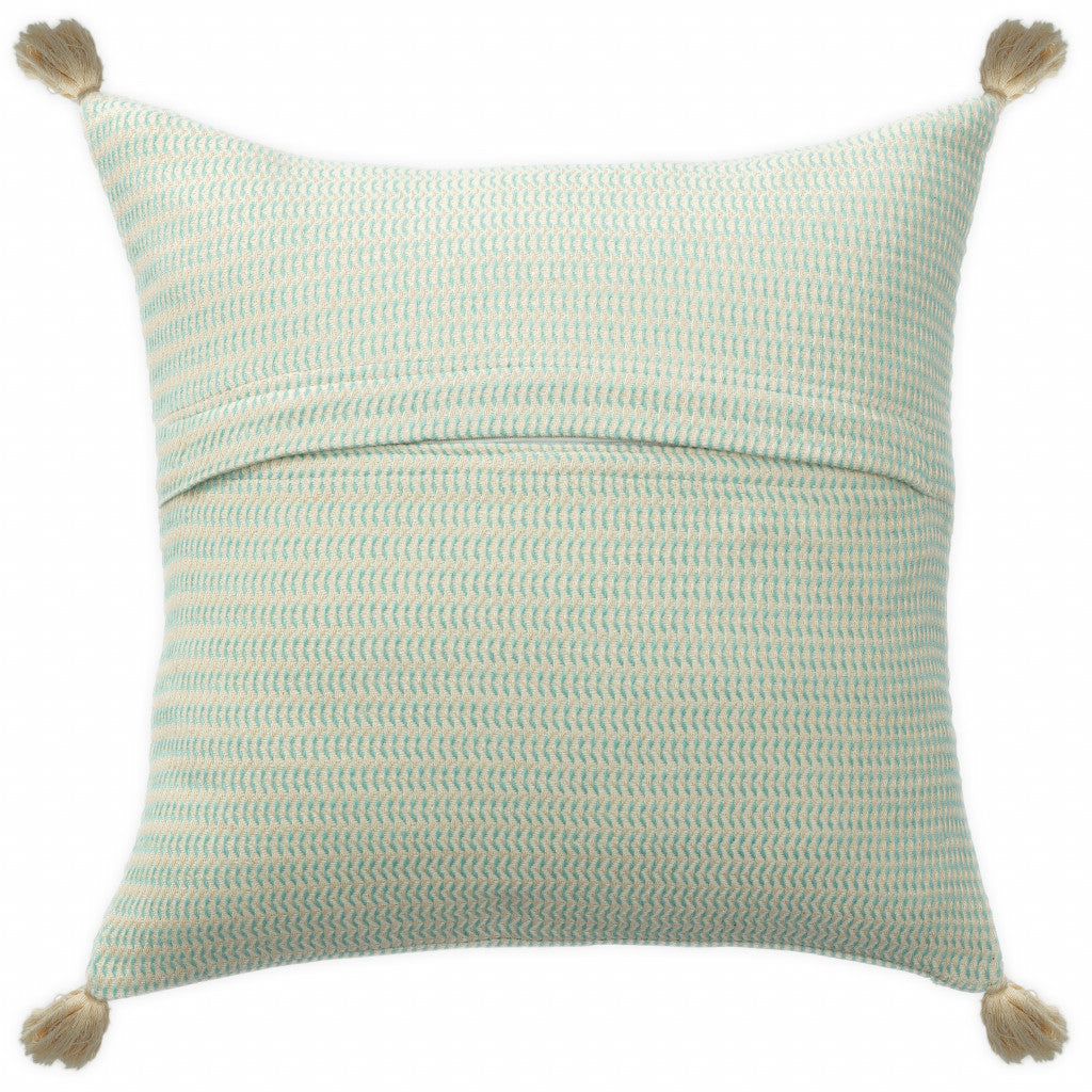 18" X 18" Beige And Ivory 100% Cotton Striped Zippered Pillow
