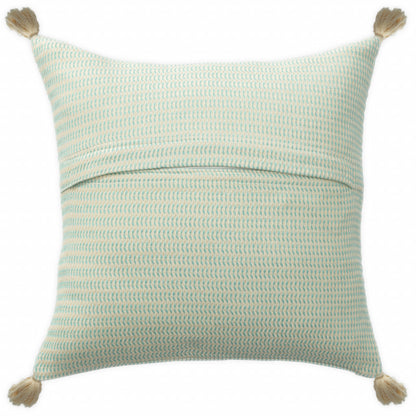 18" X 18" Beige And Ivory 100% Cotton Striped Zippered Pillow