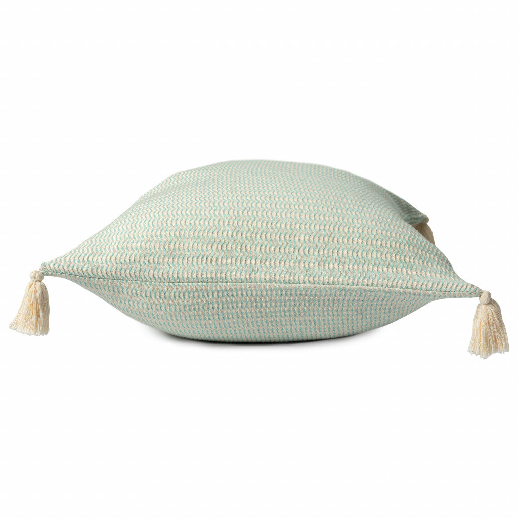 18" X 18" Beige And Ivory 100% Cotton Striped Zippered Pillow