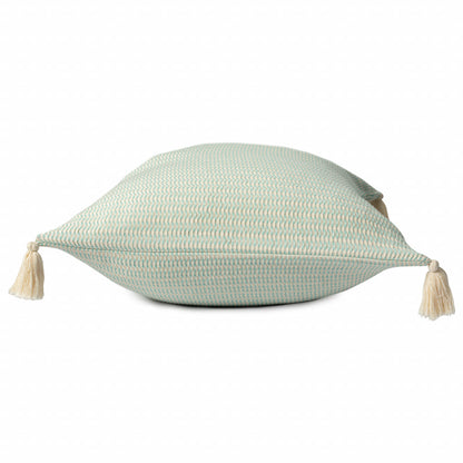 18" X 18" Beige And Ivory 100% Cotton Striped Zippered Pillow