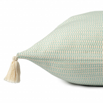 18" X 18" Beige And Ivory 100% Cotton Striped Zippered Pillow