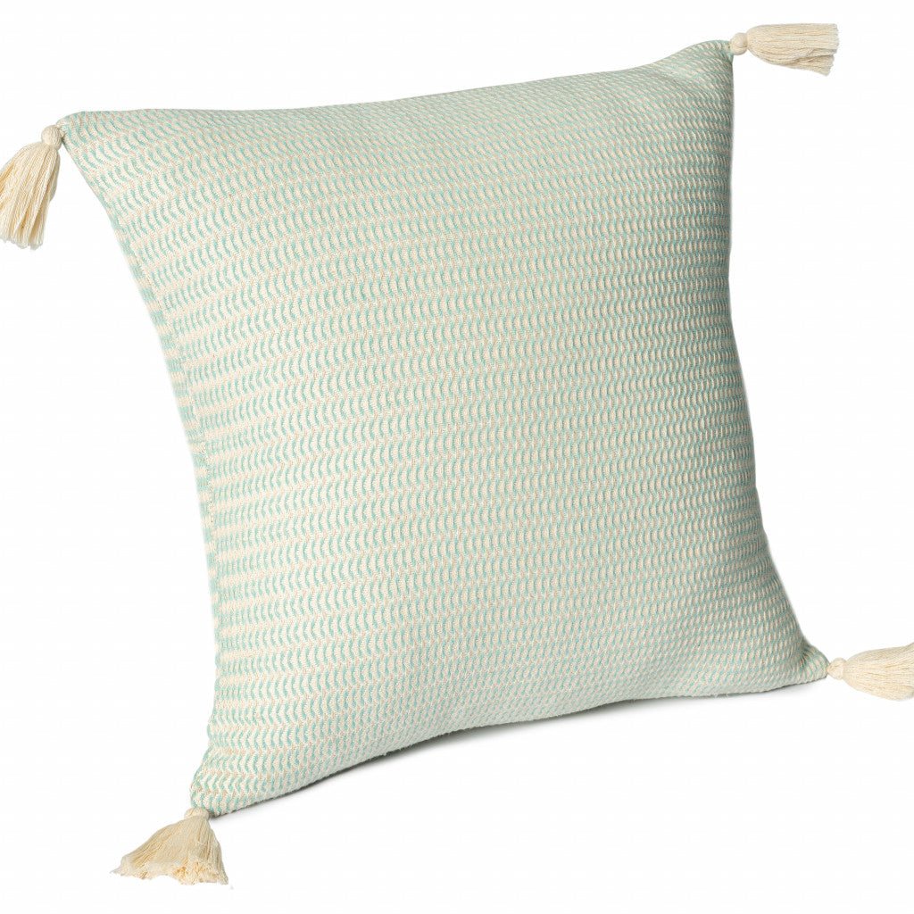 18" X 18" Beige And Ivory 100% Cotton Striped Zippered Pillow