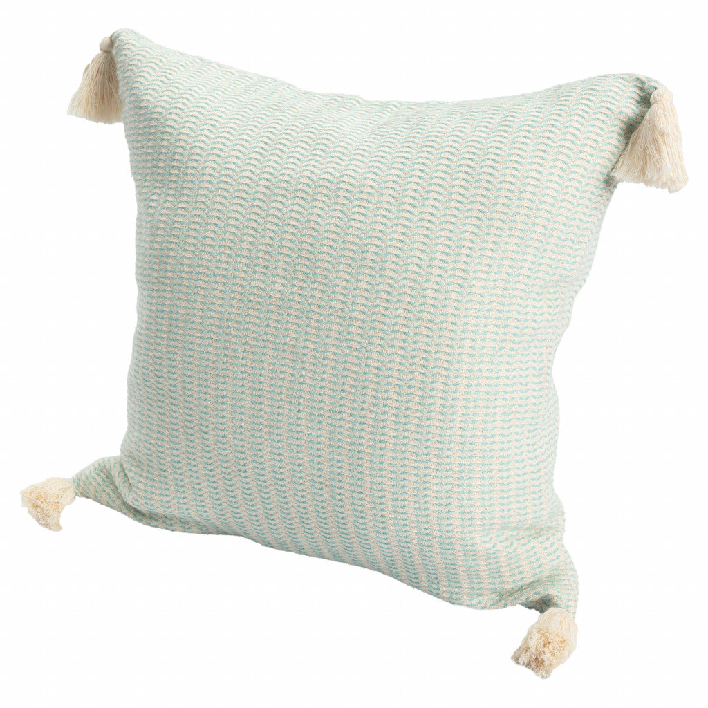 18" X 18" Beige And Ivory 100% Cotton Striped Zippered Pillow