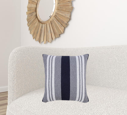 14" X 36" Navy Gray And White 100% Cotton Coastal Zippered Pillow