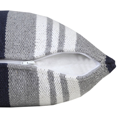 14" X 36" Navy Gray And White 100% Cotton Coastal Zippered Pillow