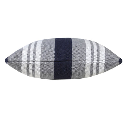 14" X 36" Navy Gray And White 100% Cotton Coastal Zippered Pillow