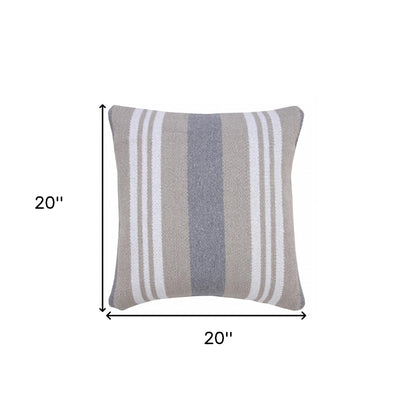 14" X 36" Navy Gray And White 100% Cotton Coastal Zippered Pillow