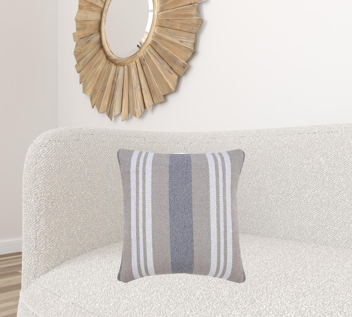 14" X 36" Navy Gray And White 100% Cotton Coastal Zippered Pillow