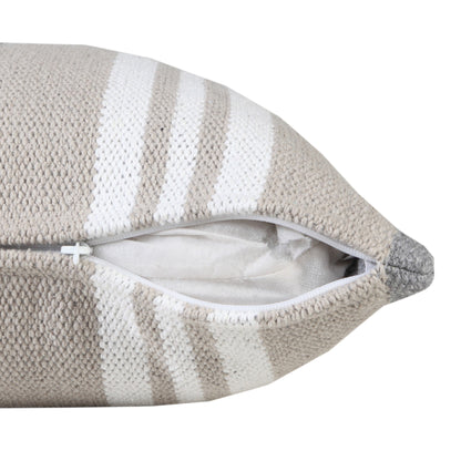 14" X 36" Navy Gray And White 100% Cotton Coastal Zippered Pillow