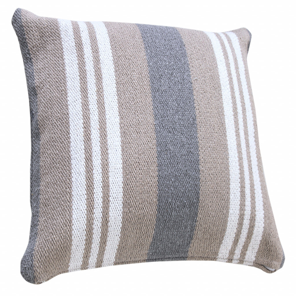 14" X 36" Navy Gray And White 100% Cotton Coastal Zippered Pillow