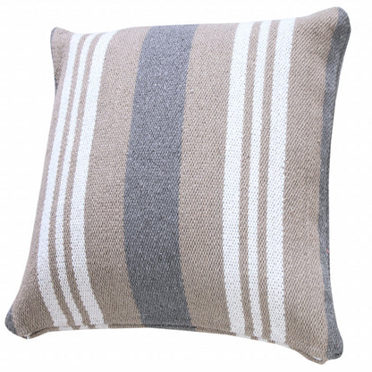 14" X 36" Navy Gray And White 100% Cotton Coastal Zippered Pillow