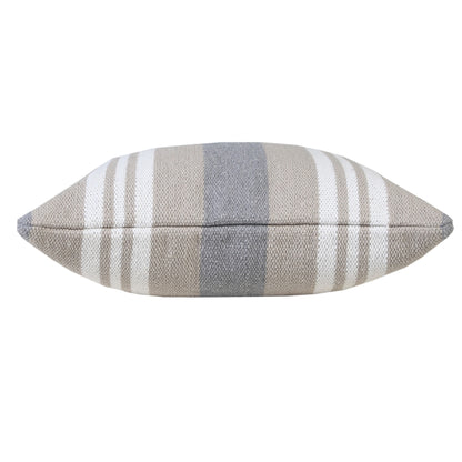 14" X 36" Navy Gray And White 100% Cotton Coastal Zippered Pillow