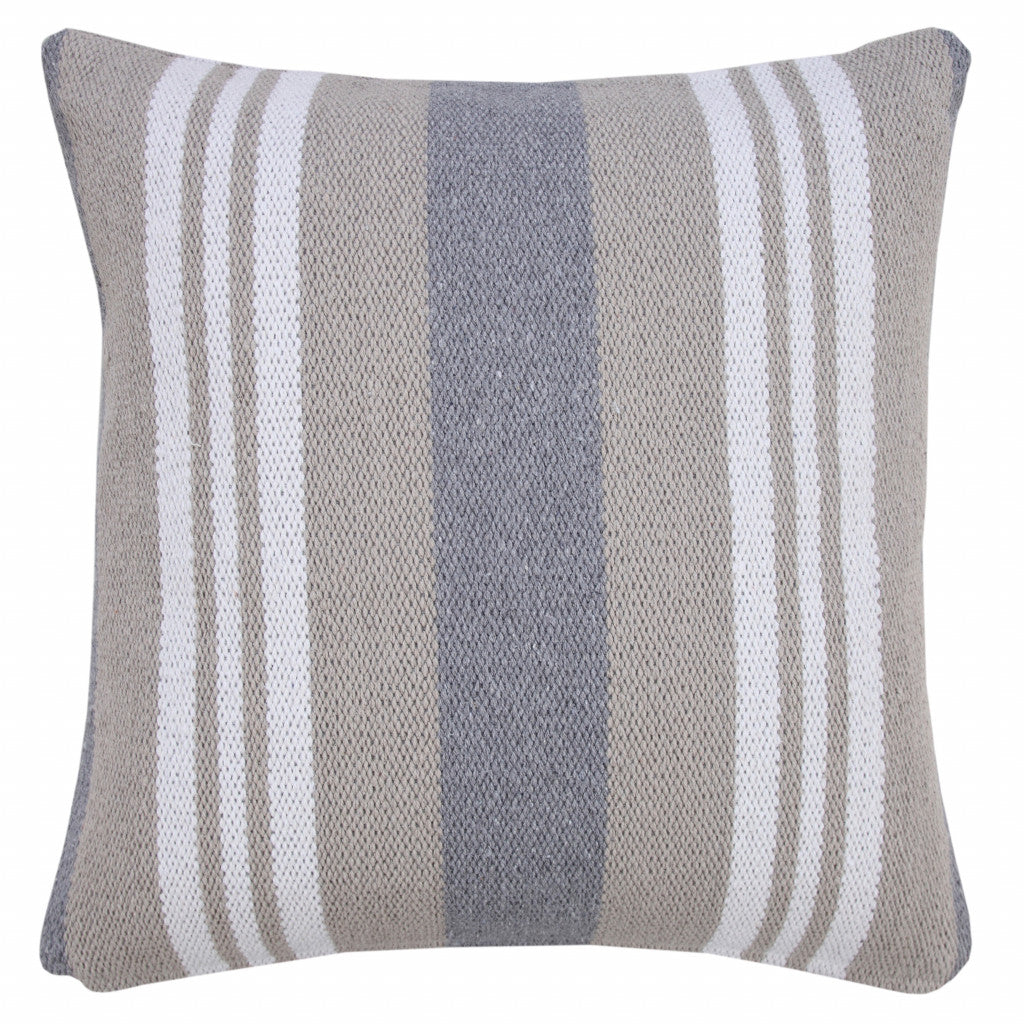14" X 36" Navy Gray And White 100% Cotton Coastal Zippered Pillow