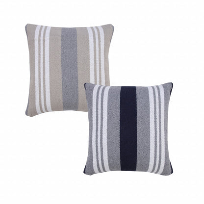 14" X 36" Navy Gray And White 100% Cotton Coastal Zippered Pillow