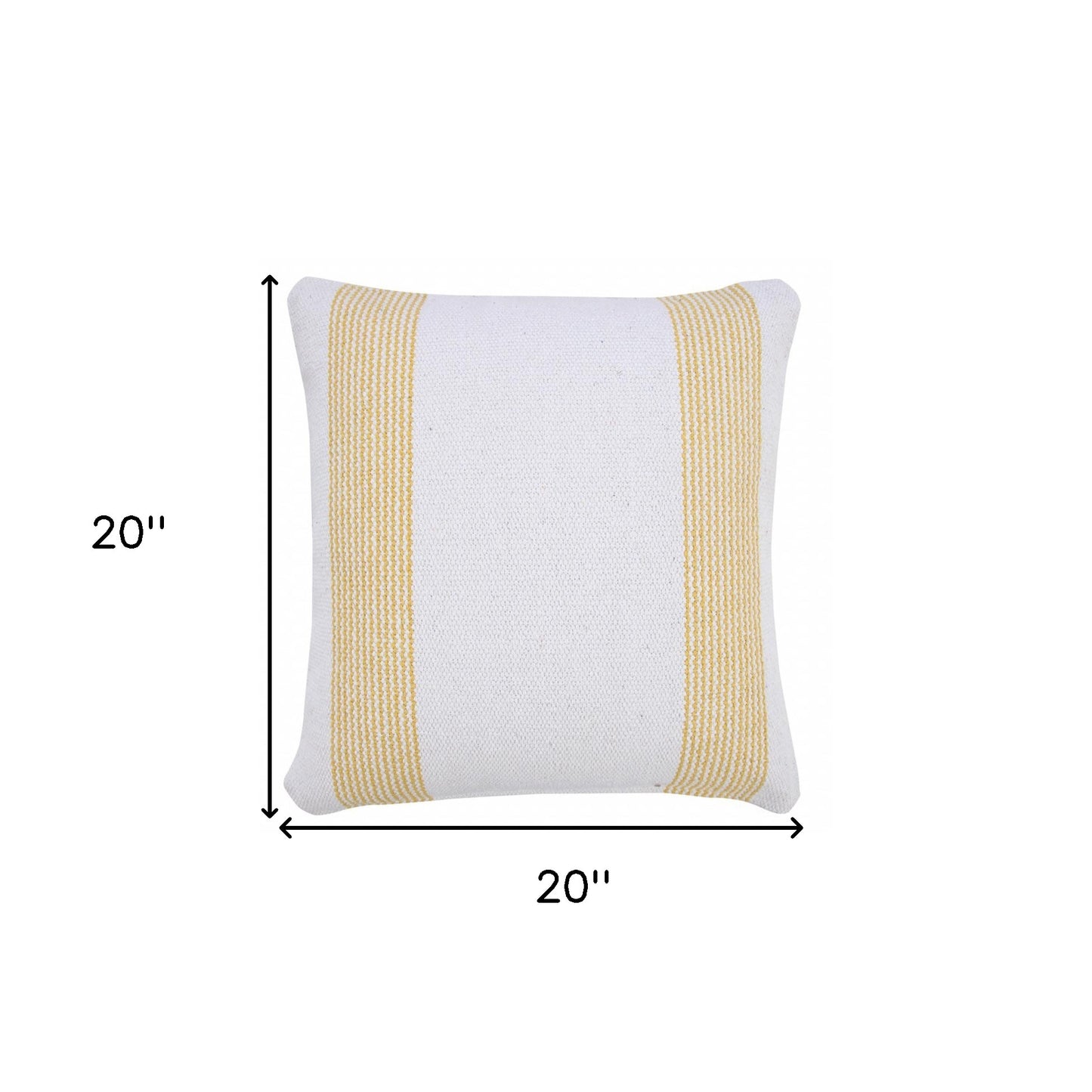 20" X 20" Yellow And White 100% Cotton Geometric Zippered Pillow