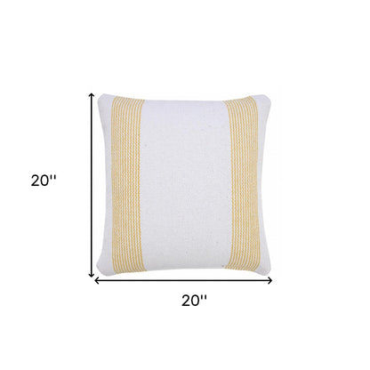 20" X 20" Yellow And White 100% Cotton Geometric Zippered Pillow