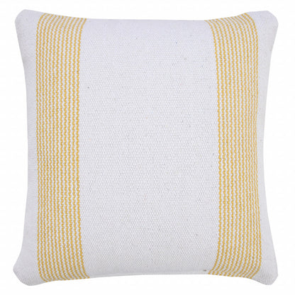 20" X 20" Yellow And White 100% Cotton Geometric Zippered Pillow