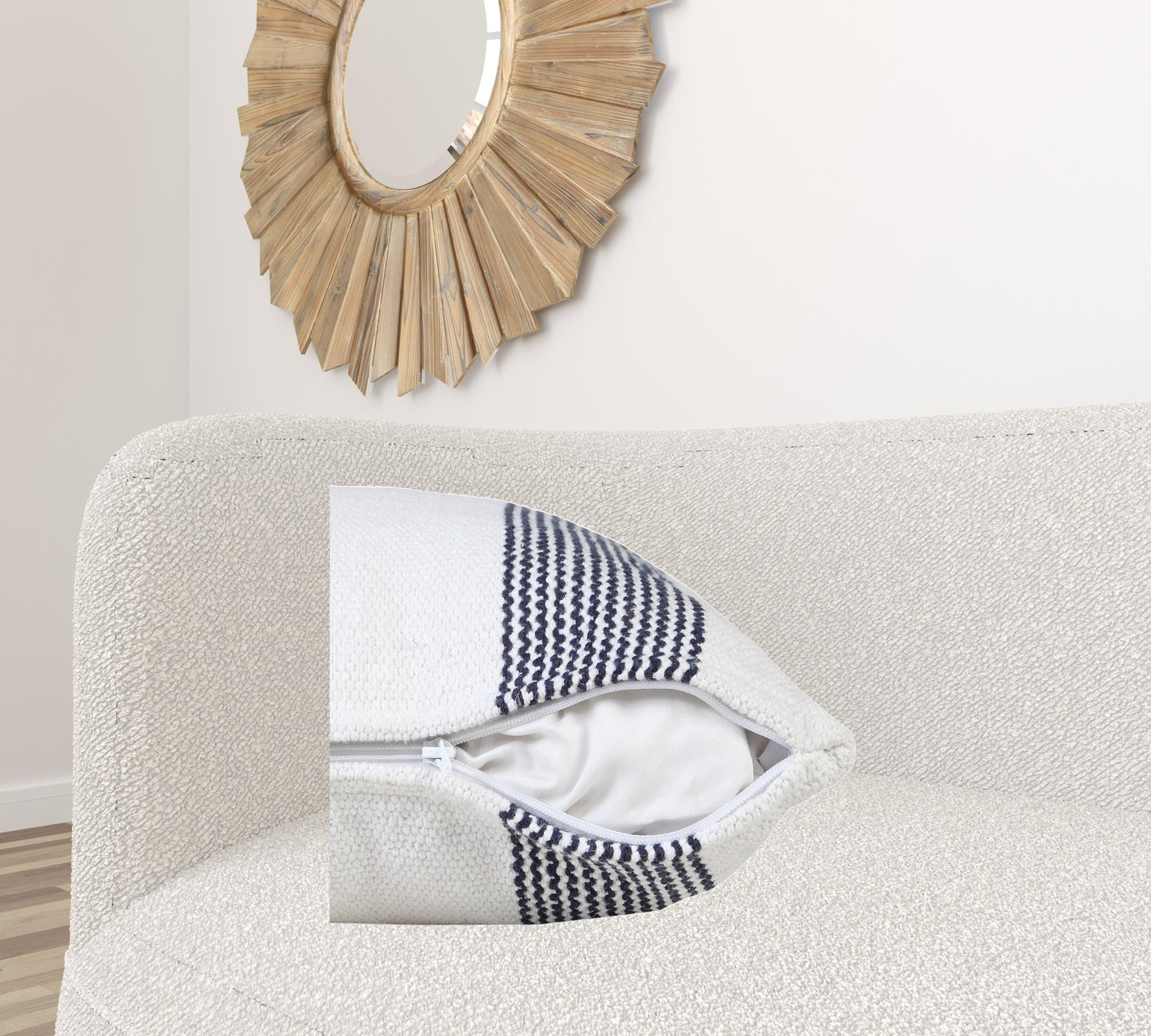 20" X 20" Yellow And White 100% Cotton Geometric Zippered Pillow