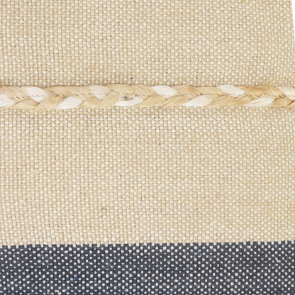 24" X 24" Denim Blue Tan And Taupe Jute Coastal Zippered Pillow