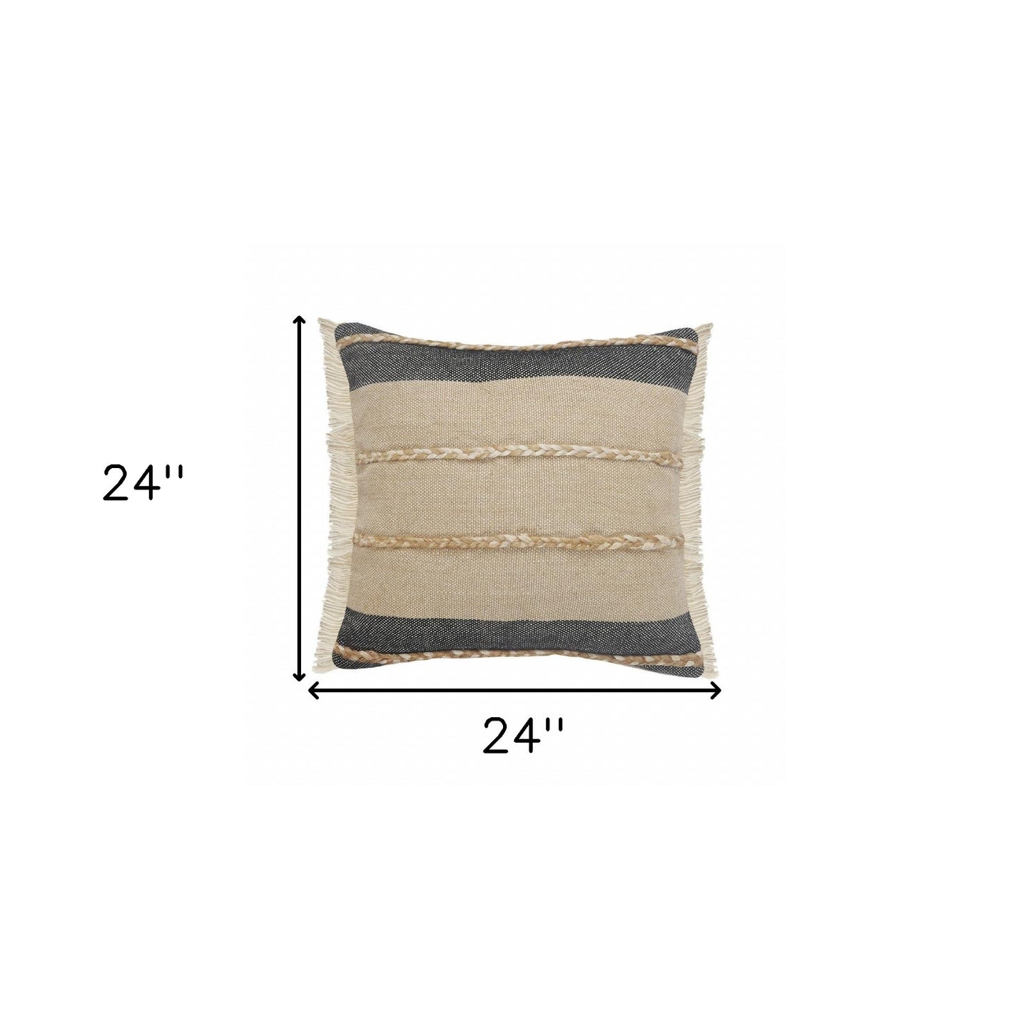 14" X 36" Black Tan And Taupe Jute Striped Zippered Pillow