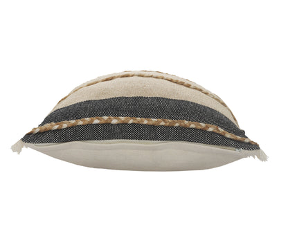 14" X 36" Black Tan And Taupe Jute Striped Zippered Pillow