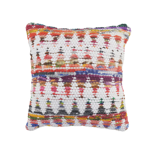 14" X 36" White Red Blue Orange And Green 100% Cotton Geometric Zippered Pillow