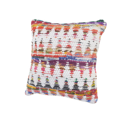 14" X 36" White Red Blue Orange And Green 100% Cotton Geometric Zippered Pillow