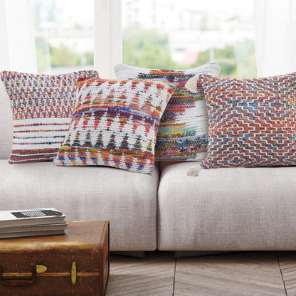 14" X 36" White Red Blue Orange And Green 100% Cotton Geometric Zippered Pillow