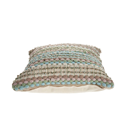 18" X 18" Blue and Green Striped Cotton Zippered Pillow