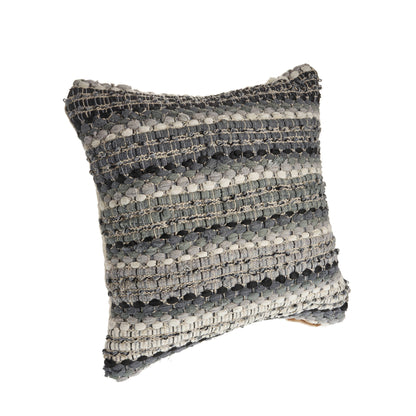 18" X 18" Blue and Green Striped Cotton Zippered Pillow