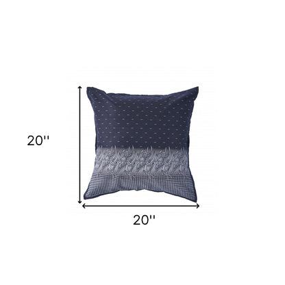 20" X 20" Navy And White 100% Cotton Geometric Zippered Pillow