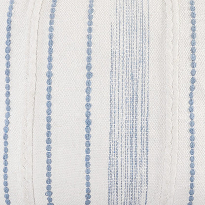 20" X 20" White And Blue 100% Cotton Geometric Zippered Pillow