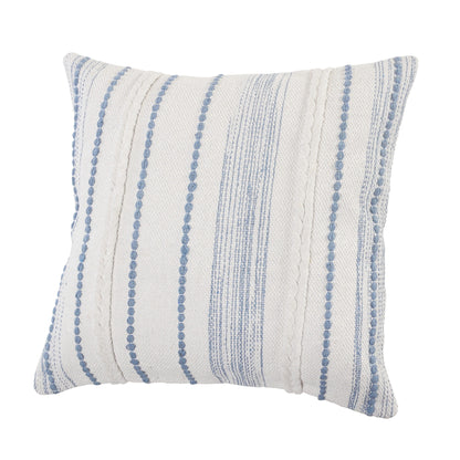 20" X 20" White And Blue 100% Cotton Geometric Zippered Pillow