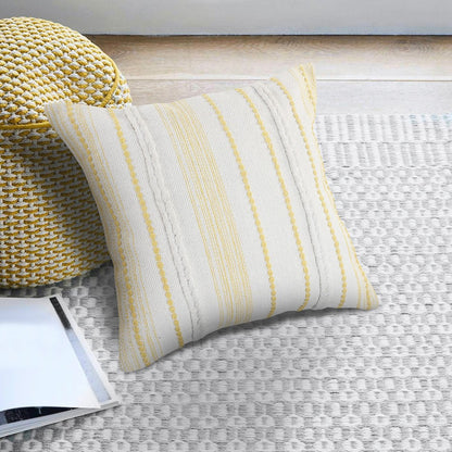 20" X 20" White And Blue 100% Cotton Geometric Zippered Pillow