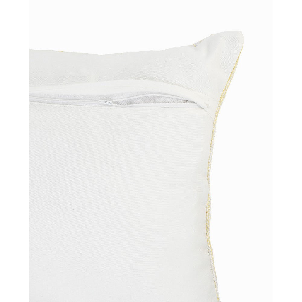 20" X 20" White And Blue 100% Cotton Geometric Zippered Pillow