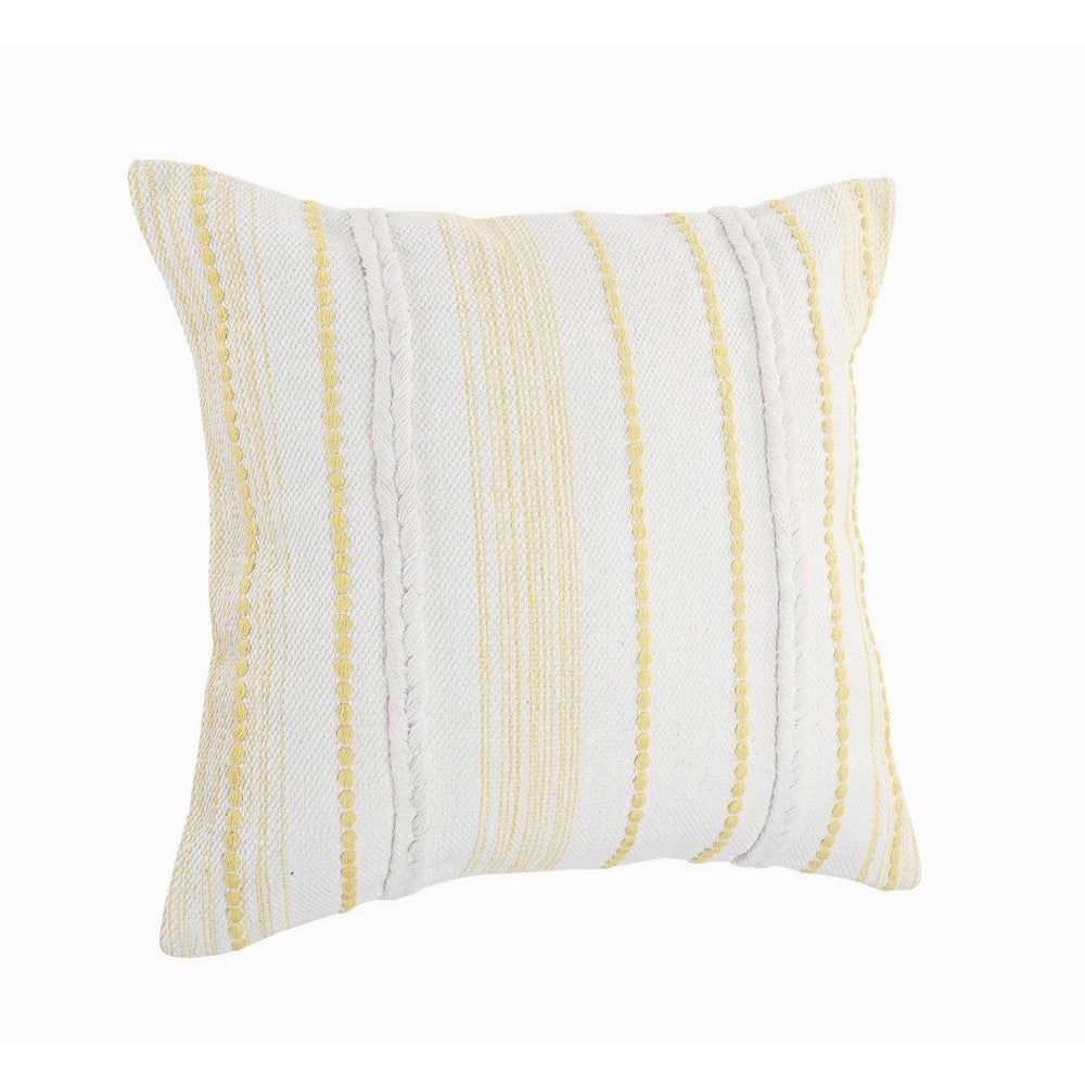 20" X 20" White And Blue 100% Cotton Geometric Zippered Pillow