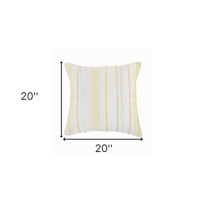 20" X 20" White And Blue 100% Cotton Geometric Zippered Pillow