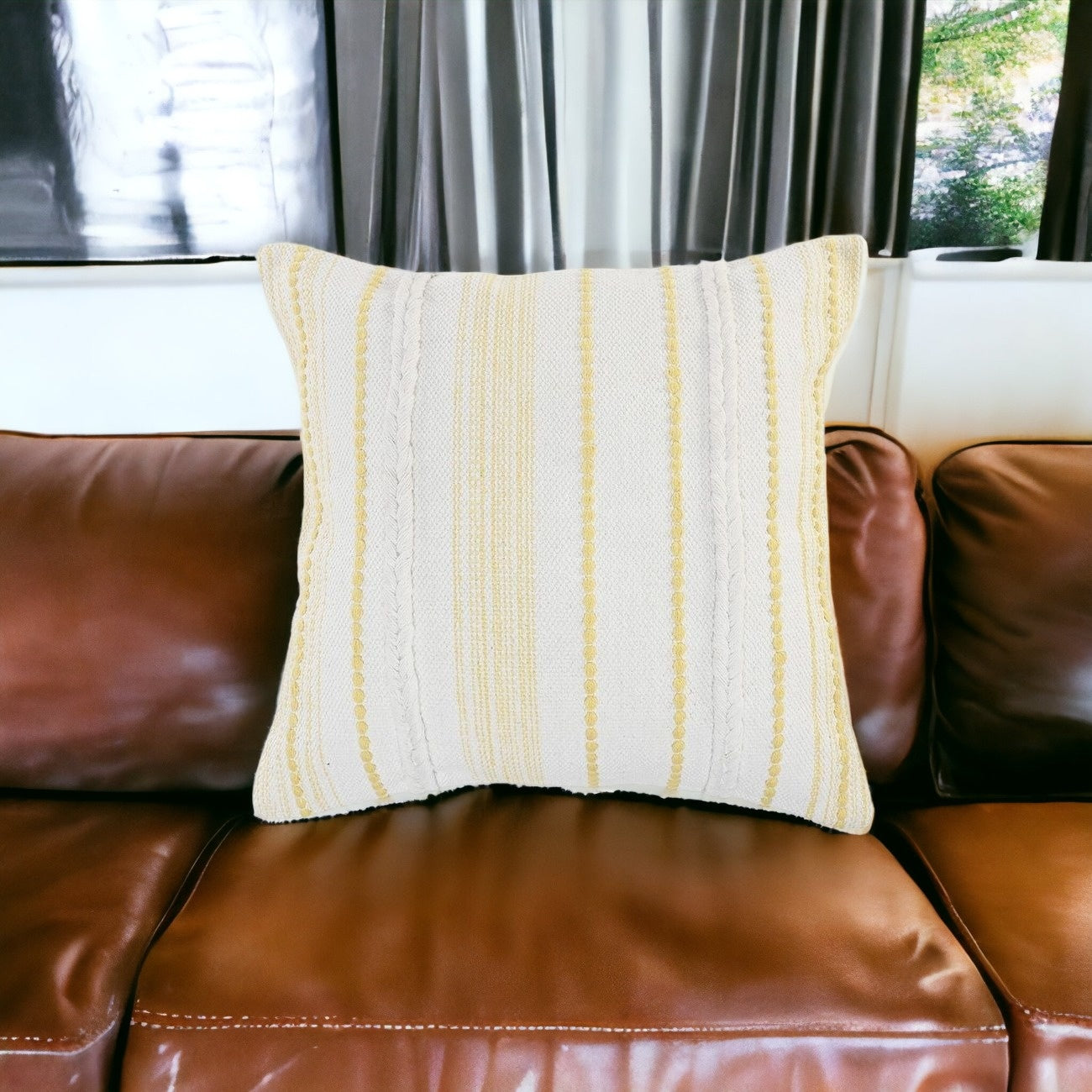 20" X 20" White And Blue 100% Cotton Geometric Zippered Pillow
