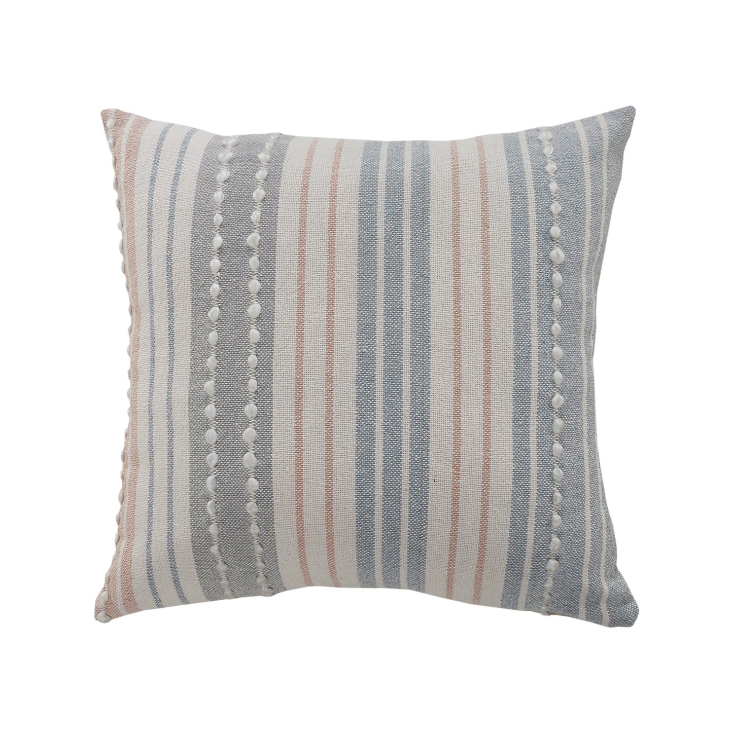 20" X 20" White And Blue 100% Cotton Geometric Zippered Pillow