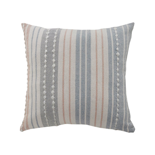 20" X 20" White And Blue 100% Cotton Geometric Zippered Pillow