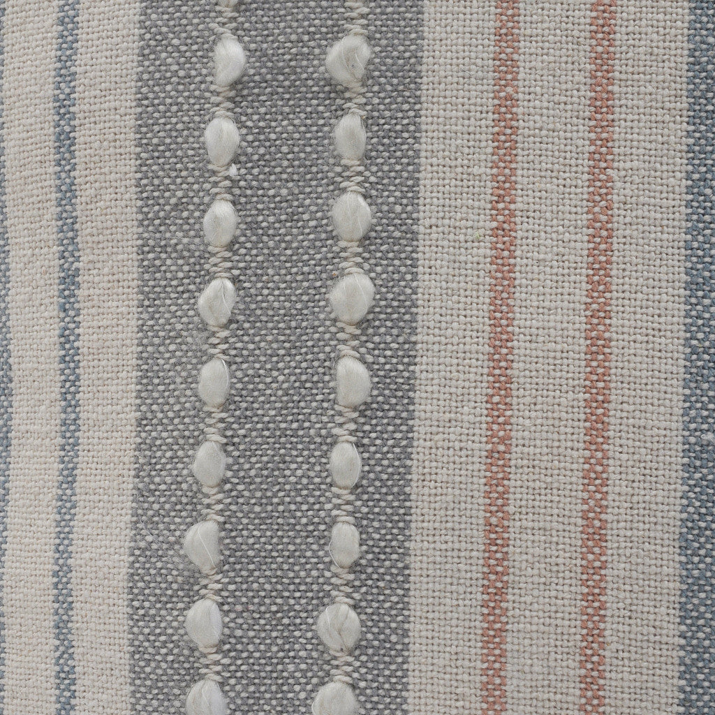 20" X 20" White And Blue 100% Cotton Geometric Zippered Pillow