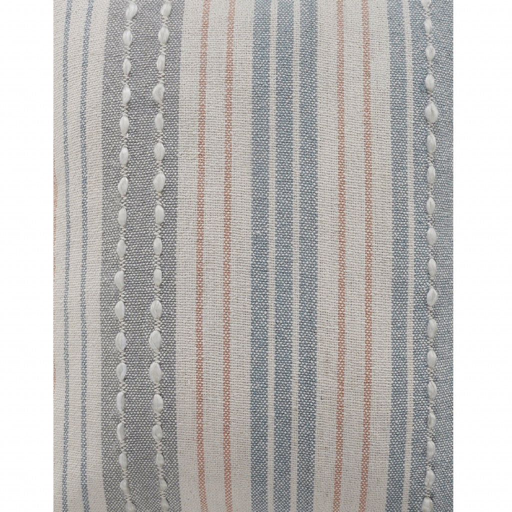 20" X 20" White And Blue 100% Cotton Geometric Zippered Pillow
