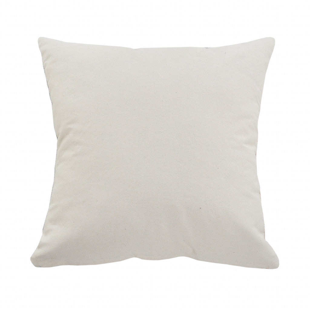 20" X 20" White And Blue 100% Cotton Geometric Zippered Pillow