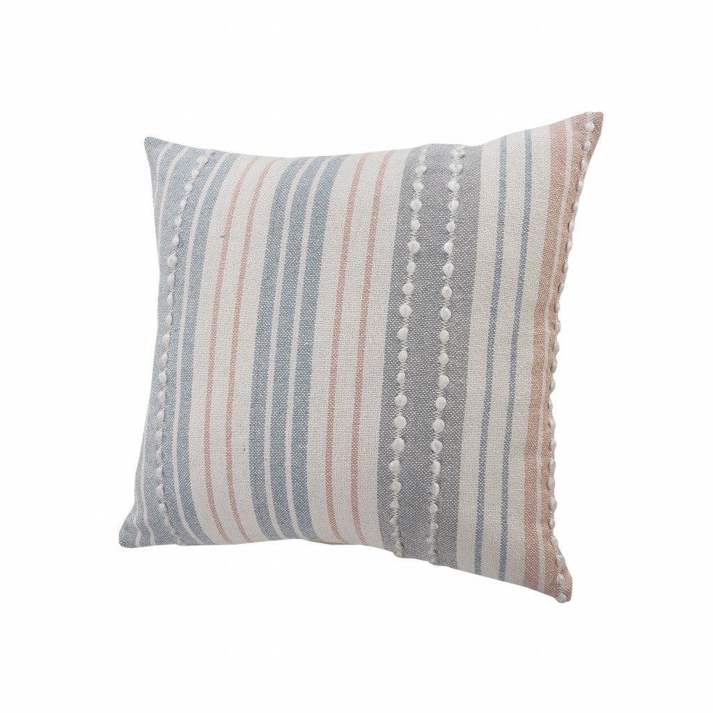 20" X 20" White And Blue 100% Cotton Geometric Zippered Pillow