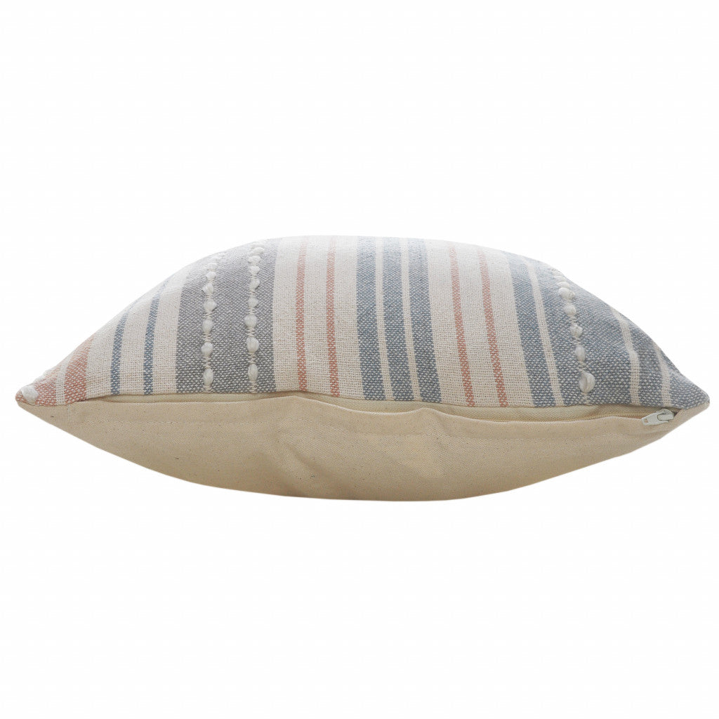 20" X 20" White And Blue 100% Cotton Geometric Zippered Pillow